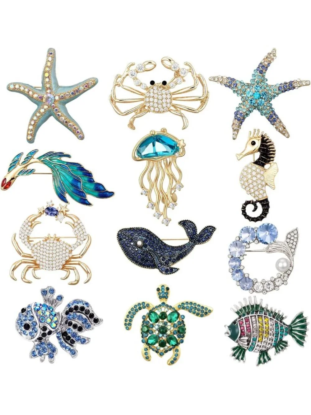 Vintage Rhinestone Brooch Set - 12 Pcs Women’s Pins for Fashion Accessories